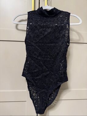 Zara Black Lace Sleeveless Mock Neck Bodysuit
